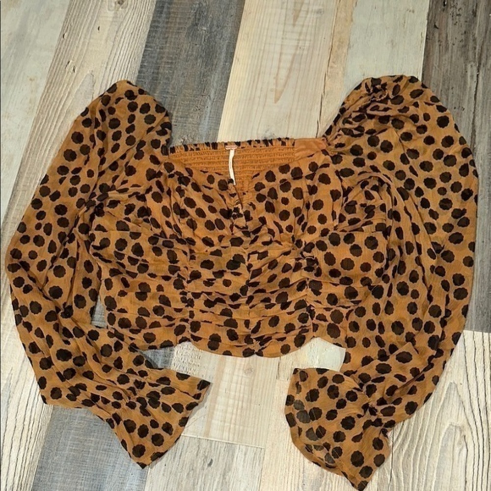 Free People Brown cheetah Animal Print Blouse